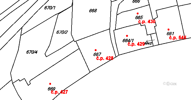 Tábor 428 na parcele st. 667 v KÚ Tábor, Katastrální mapa