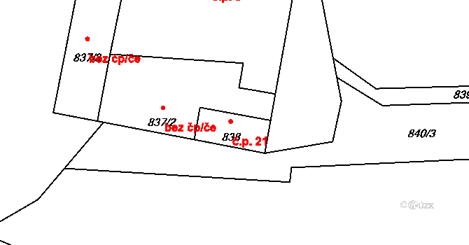 Černý Dub 21, Homole na parcele st. 838 v KÚ Homole, Katastrální mapa