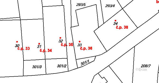 Vlásenice-Drbohlavy 36, Pelhřimov na parcele st. 33 v KÚ Vlásenice-Drbohlavy, Katastrální mapa