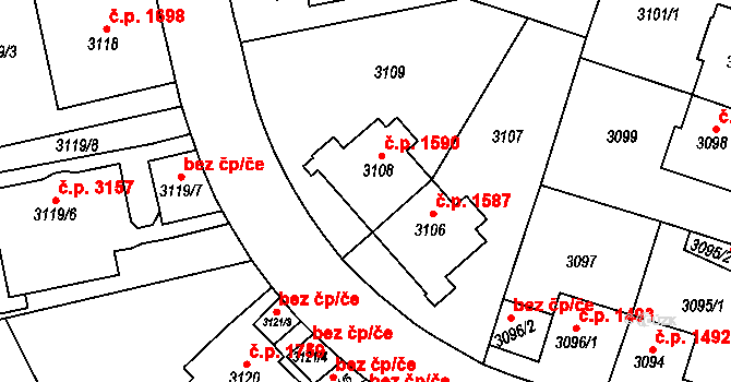 Teplice 1590 na parcele st. 3108 v KÚ Teplice, Katastrální mapa