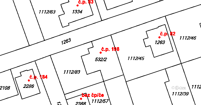 Hamrníky 198, Mariánské Lázně na parcele st. 532/2 v KÚ Úšovice, Katastrální mapa