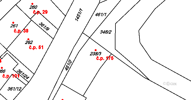 Strážov 175 na parcele st. 238/3 v KÚ Strážov na Šumavě, Katastrální mapa
