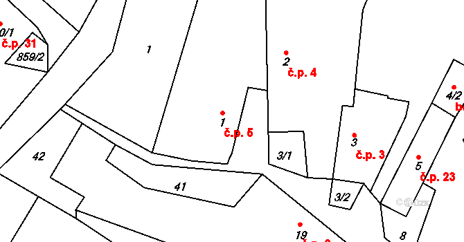 Plichtice 5, Zavlekov na parcele st. 1 v KÚ Plichtice, Katastrální mapa
