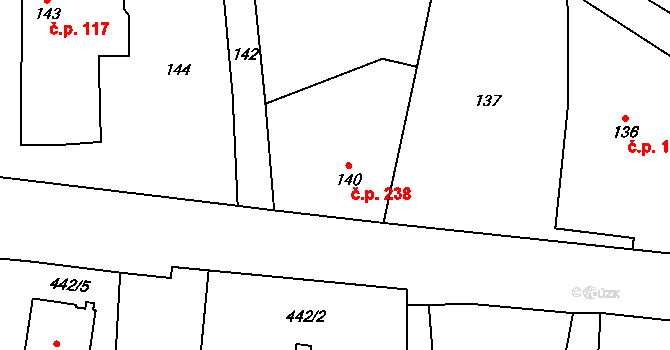Suchdol nad Lužnicí 238 na parcele st. 140 v KÚ Suchdol nad Lužnicí, Katastrální mapa