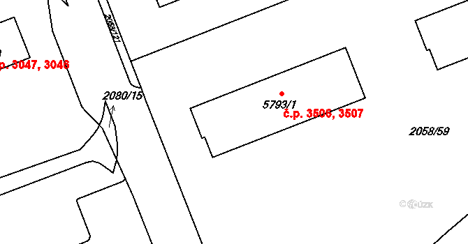 Hodonín 3506,3507 na parcele st. 5793/1 v KÚ Hodonín, Katastrální mapa