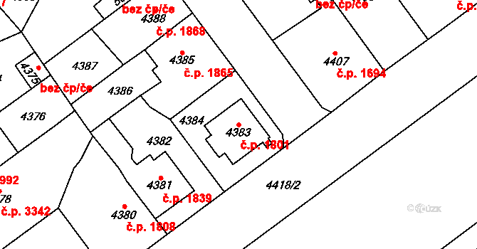 Chomutov 1801 na parcele st. 4383 v KÚ Chomutov I, Katastrální mapa