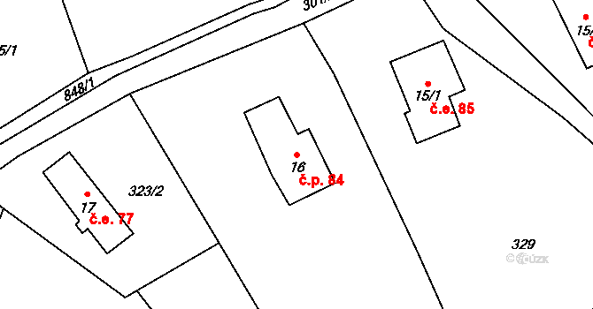 Druzcov 84, Osečná na parcele st. 16 v KÚ Druzcov, Katastrální mapa