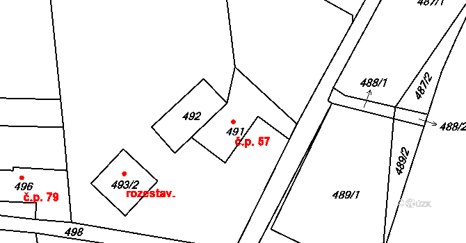 Liberec XVII-Kateřinky 57, Liberec na parcele st. 491 v KÚ Kateřinky u Liberce, Katastrální mapa