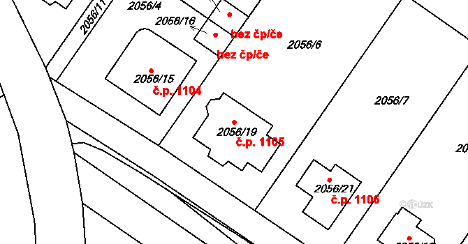 Jemnice 1105 na parcele st. 2056/19 v KÚ Jemnice, Katastrální mapa