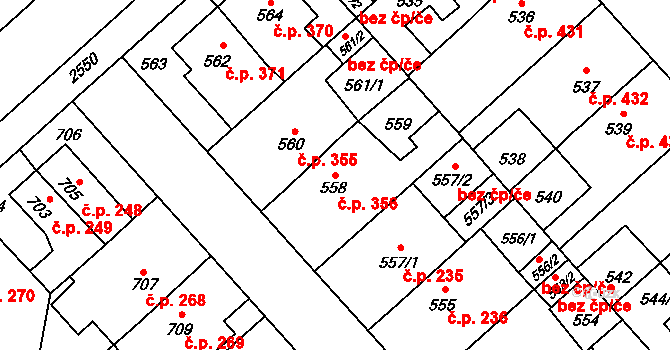 Doubravka 356, Plzeň na parcele st. 558 v KÚ Doubravka, Katastrální mapa