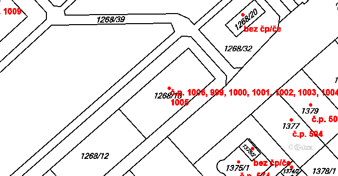 Doubravka 999,1000,1001,1002,1, Plzeň na parcele st. 1268/13 v KÚ Doubravka, Katastrální mapa