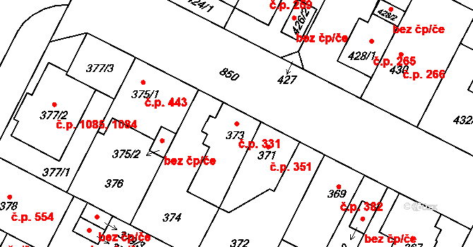 Lobzy 331, Plzeň na parcele st. 373 v KÚ Lobzy, Katastrální mapa