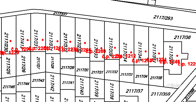 Chodov 2271, Praha na parcele st. 2117/233 v KÚ Chodov, Katastrální mapa