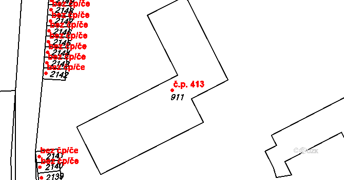Hradištko 413 na parcele st. 911 v KÚ Hradištko pod Medníkem, Katastrální mapa