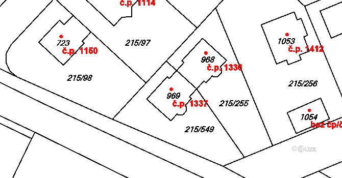 Rudná 1337 na parcele st. 969 v KÚ Hořelice, Katastrální mapa