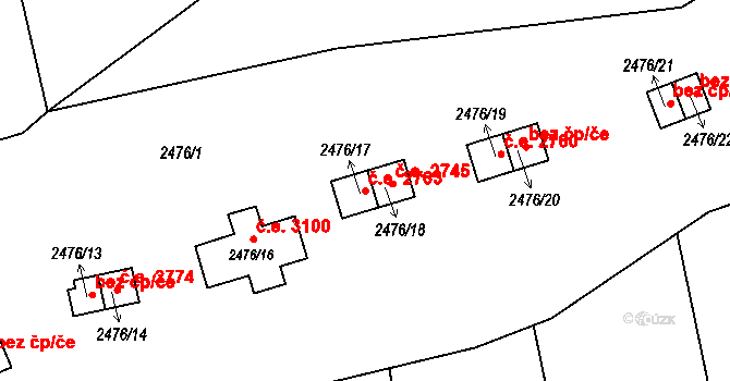 Doubravka 2763, Plzeň na parcele st. 2476/17 v KÚ Doubravka, Katastrální mapa