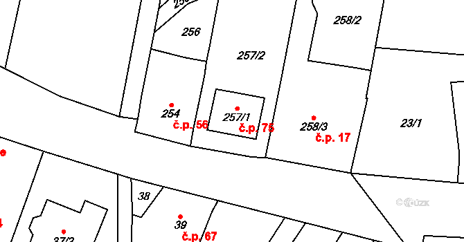 Lutotín 75, Bílovice-Lutotín na parcele st. 257/1 v KÚ Lutotín, Katastrální mapa