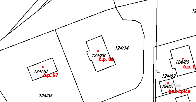 Stradov 68, Chlumec na parcele st. 124/39 v KÚ Stradov u Chabařovic, Katastrální mapa