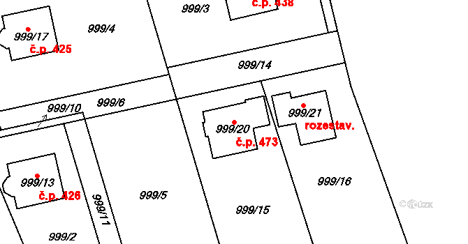 Senec 473, Zruč-Senec na parcele st. 999/20 v KÚ Senec u Plzně, Katastrální mapa