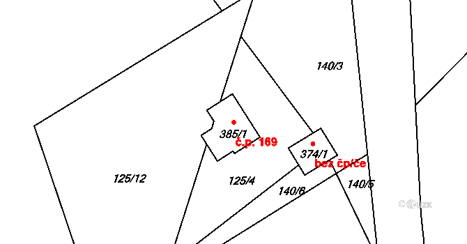 Pihel 169, Nový Bor na parcele st. 385/1 v KÚ Pihel, Katastrální mapa