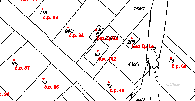 Konětopy 142 na parcele st. 83 v KÚ Konětopy, Katastrální mapa