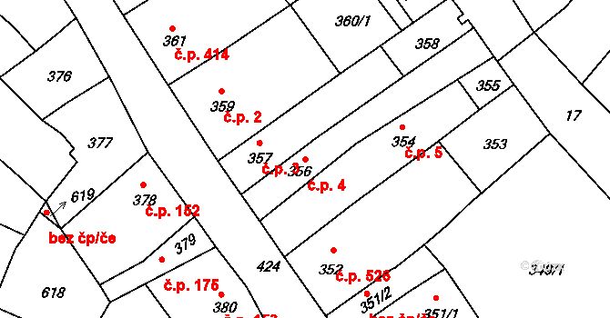 Předměstí 4, Litoměřice na parcele st. 356 v KÚ Litoměřice, Katastrální mapa