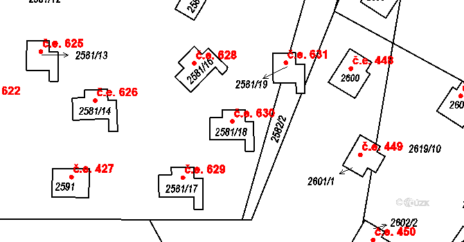 Jedovnice 630 na parcele st. 2581/18 v KÚ Jedovnice, Katastrální mapa