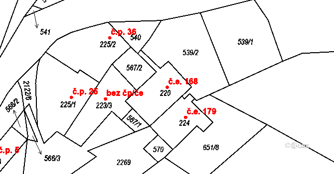 Vilémovec 168, Lipnice nad Sázavou na parcele st. 220 v KÚ Lipnice nad Sázavou, Katastrální mapa