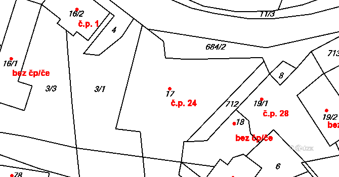 Rovné 24, Bystřice nad Pernštejnem na parcele st. 17 v KÚ Rovné, Katastrální mapa