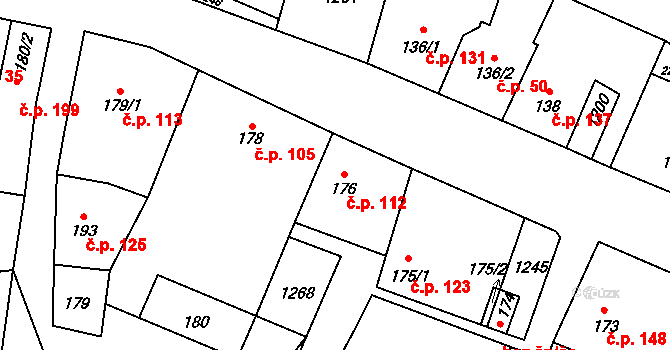 Svratka 112 na parcele st. 176 v KÚ Svratka, Katastrální mapa