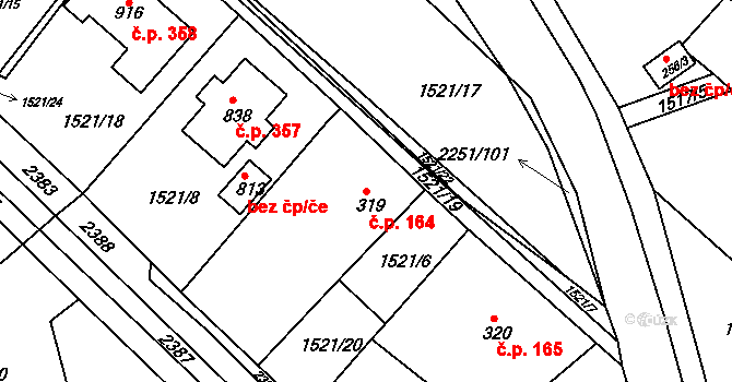 Pozlovice 164 na parcele st. 319 v KÚ Pozlovice, Katastrální mapa
