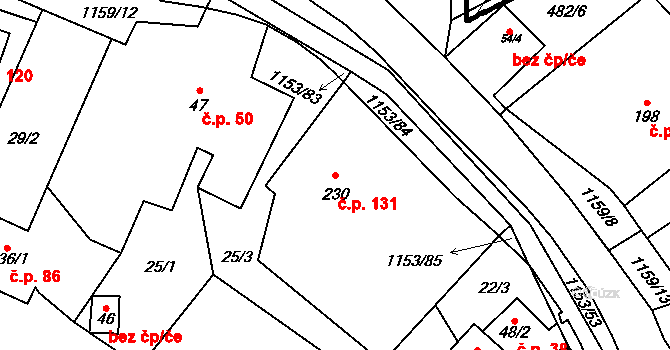 Vlčková 131 na parcele st. 230 v KÚ Vlčková, Katastrální mapa