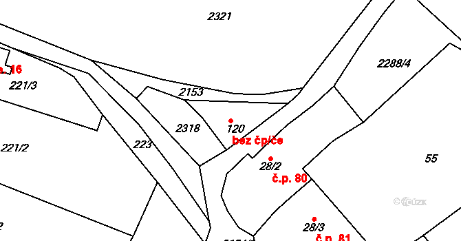 Dolní Nivy 41679954 na parcele st. 120 v KÚ Boučí, Katastrální mapa