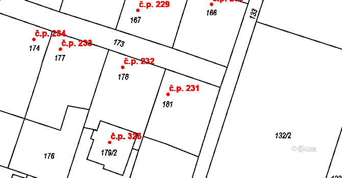 Oldřišov 231 na parcele st. 181 v KÚ Oldřišov, Katastrální mapa