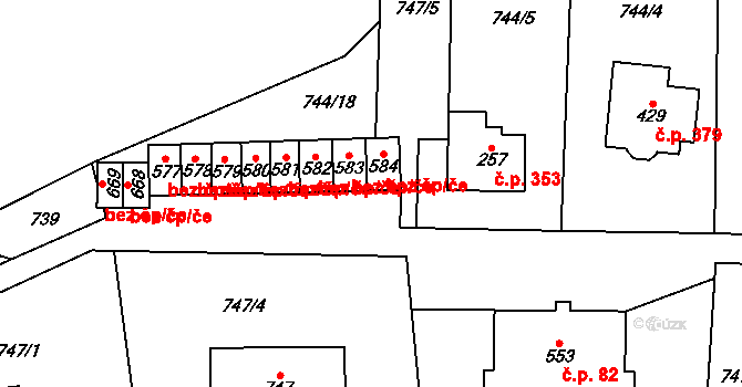Hanušovice 44891954 na parcele st. 584 v KÚ Hanušovice, Katastrální mapa