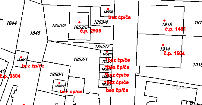 Teplice 45122954 na parcele st. 1852/6 v KÚ Teplice, Katastrální mapa