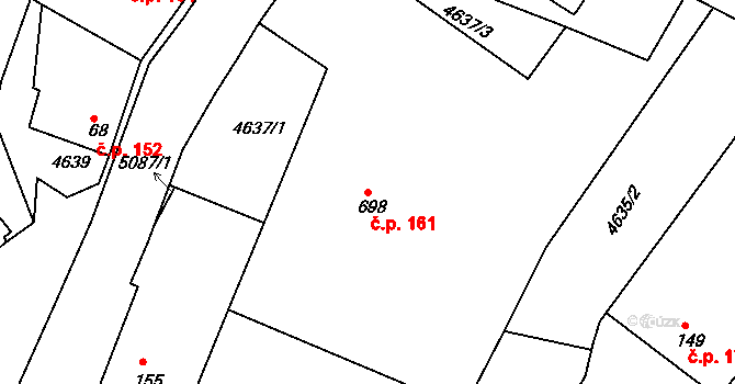 Boršice 161 na parcele st. 698 v KÚ Boršice u Buchlovic, Katastrální mapa