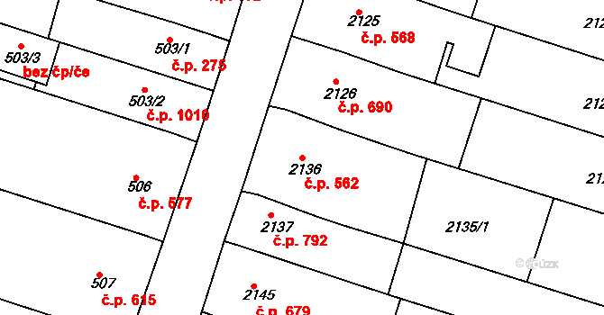 Nivnice 562 na parcele st. 2136 v KÚ Nivnice, Katastrální mapa
