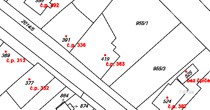 Ronov nad Doubravou 363 na parcele st. 419 v KÚ Ronov nad Doubravou, Katastrální mapa