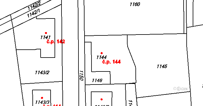 Dolní Žukov 144, Český Těšín na parcele st. 1144 v KÚ Dolní Žukov, Katastrální mapa