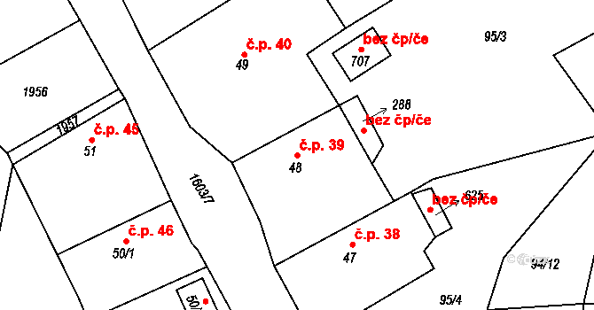 Trhanov 39 na parcele st. 48 v KÚ Trhanov, Katastrální mapa