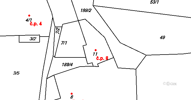 Čeletice 8, Hlavňovice na parcele st. 11 v KÚ Čeletice, Katastrální mapa