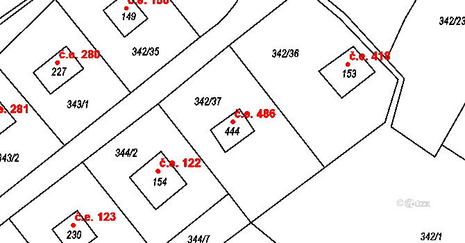 Pňovany 486 na parcele st. 444 v KÚ Dolany u Stříbra, Katastrální mapa