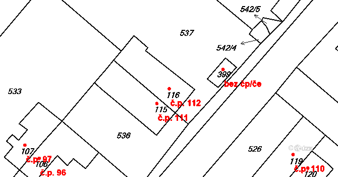Hrádek 112 na parcele st. 116 v KÚ Hrádek u Rokycan, Katastrální mapa
