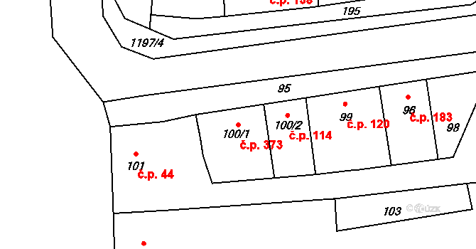 Opatovice 373 na parcele st. 100/1 v KÚ Opatovice u Rajhradu, Katastrální mapa