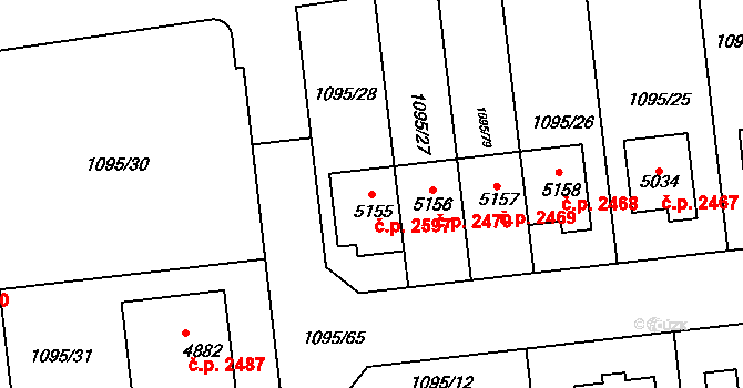 Nymburk 2597 na parcele st. 5155 v KÚ Nymburk, Katastrální mapa