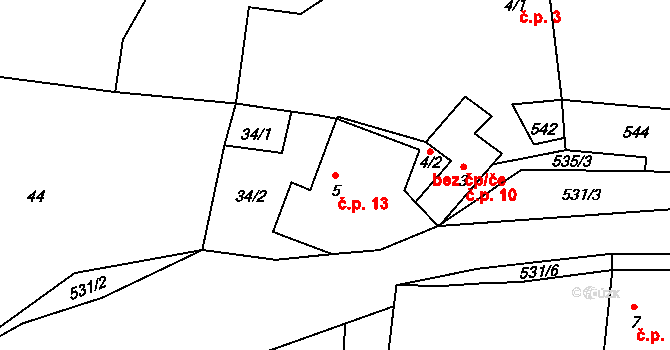 Mladotice 13, Kraselov na parcele st. 5 v KÚ Mladotice u Kraselova, Katastrální mapa