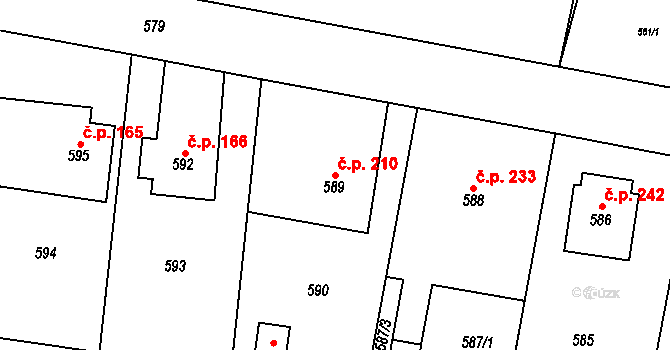 Senec 210, Zruč-Senec na parcele st. 589 v KÚ Senec u Plzně, Katastrální mapa