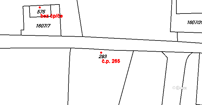 Merklín 265 na parcele st. 293 v KÚ Merklín u Přeštic, Katastrální mapa