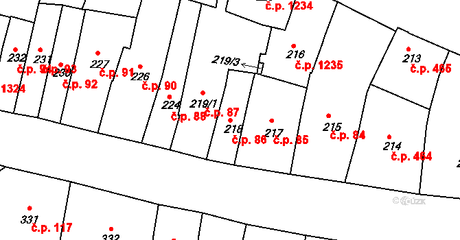 Louny 86 na parcele st. 218 v KÚ Louny, Katastrální mapa